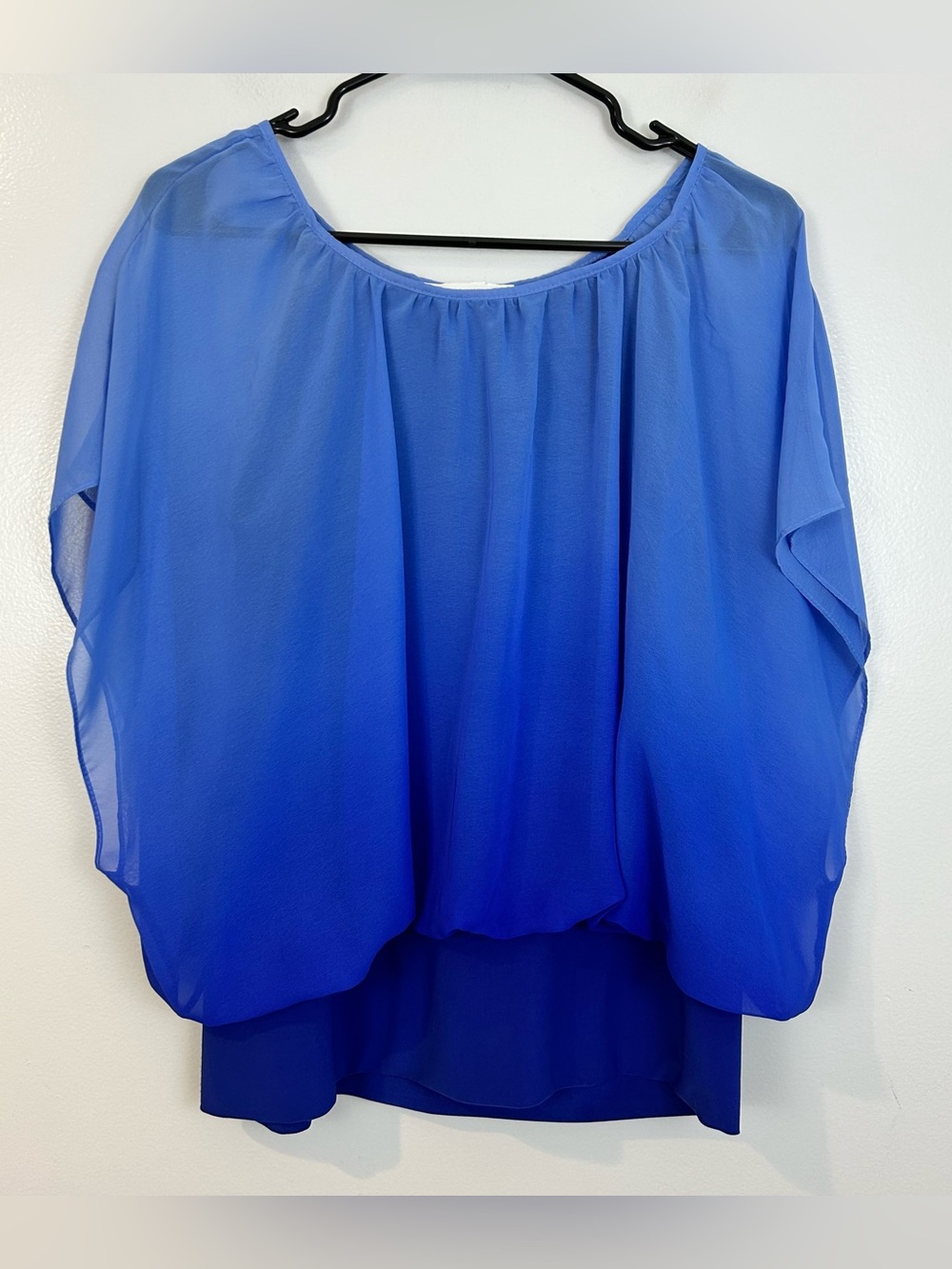 Josepeh Ribkoff Ombre Royal Blue Chiffon Flowy Cap Sleeeve Blouse 10